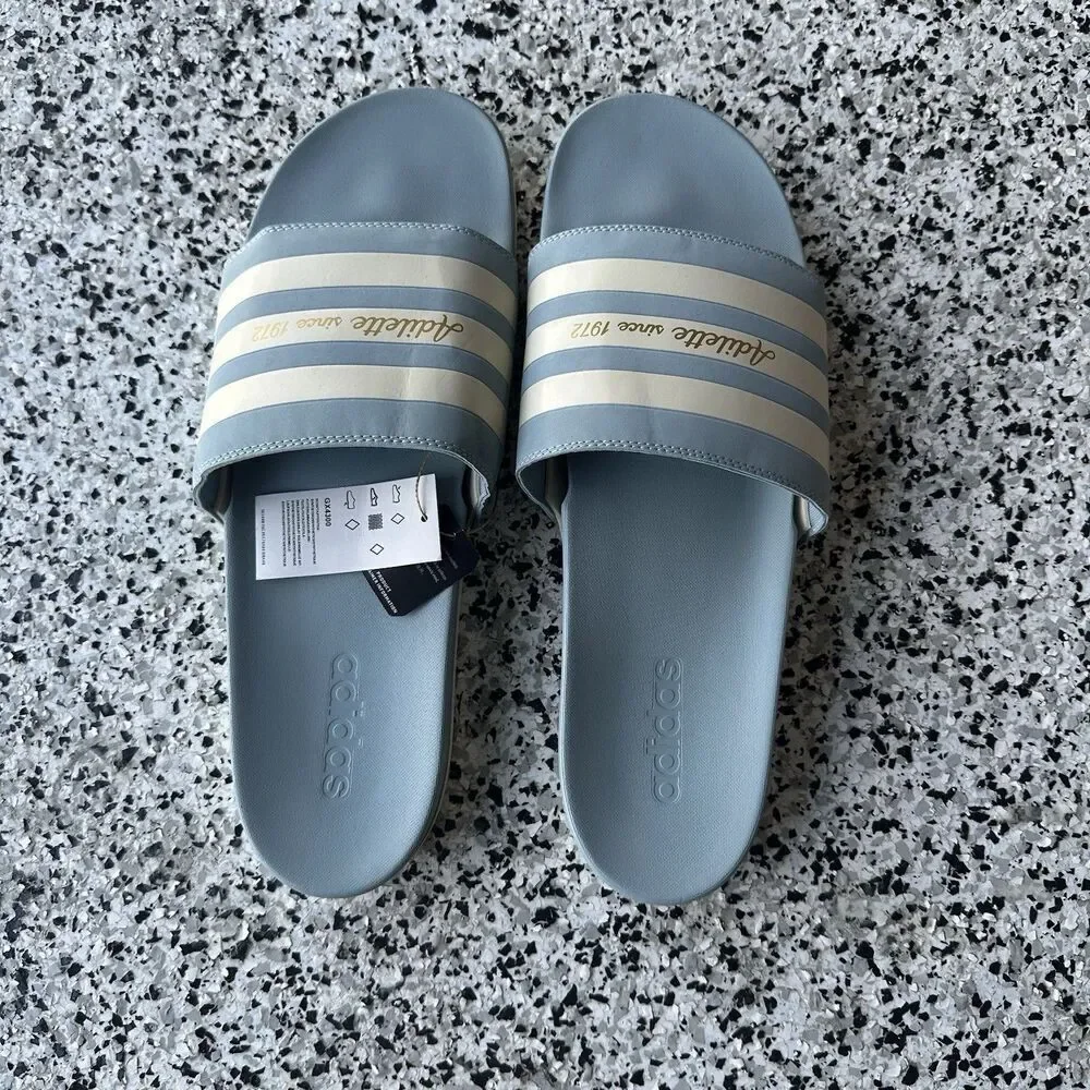 Adidas Adilette Slides Mens 18 Slip On Flip Flops GX4300 Blue Comfort Striped